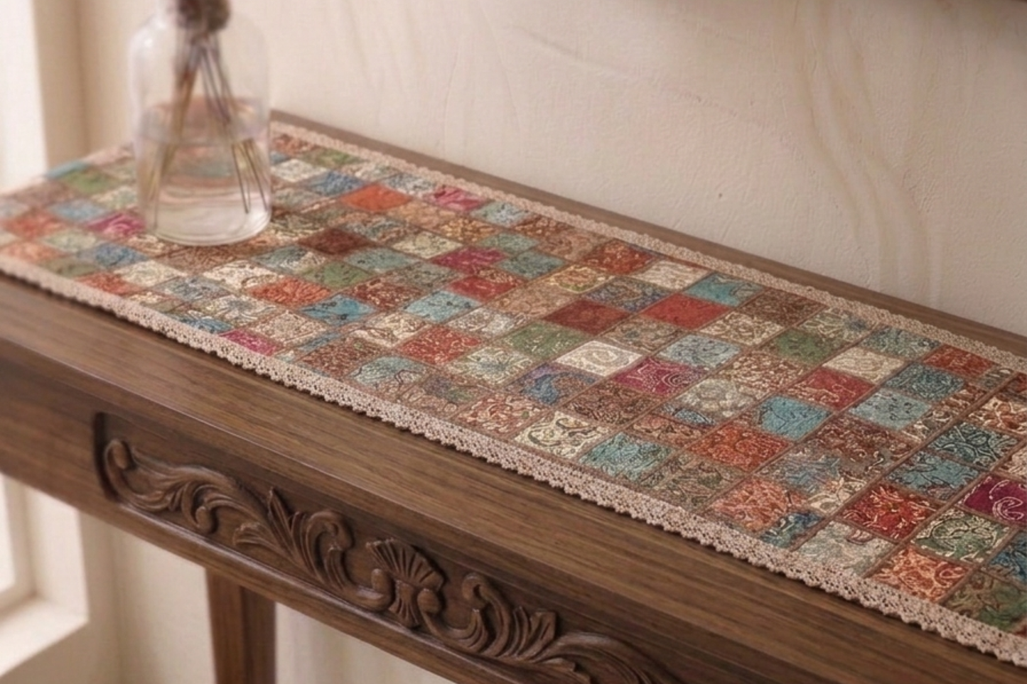 Premium Bohemian Mosaic Tapestry Console Cover - Multi-Color Patchwork Runner