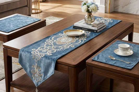 Premium Damask Velvet Table Runner Set (3 Pieces)