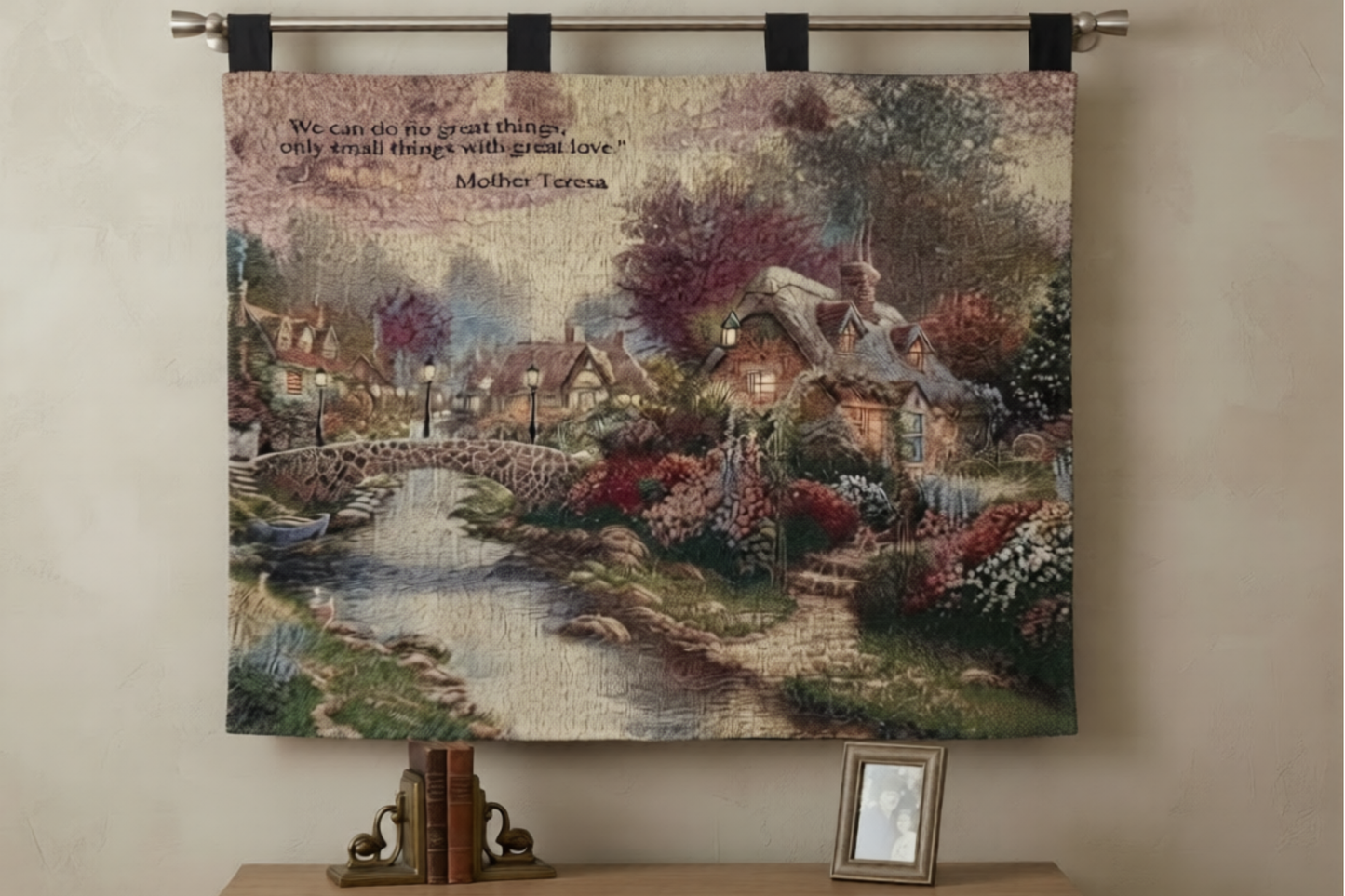 Premium Mother Teresa Quote Vintage Landscape Wall Tapestry - Woven Cottage Scenic Art